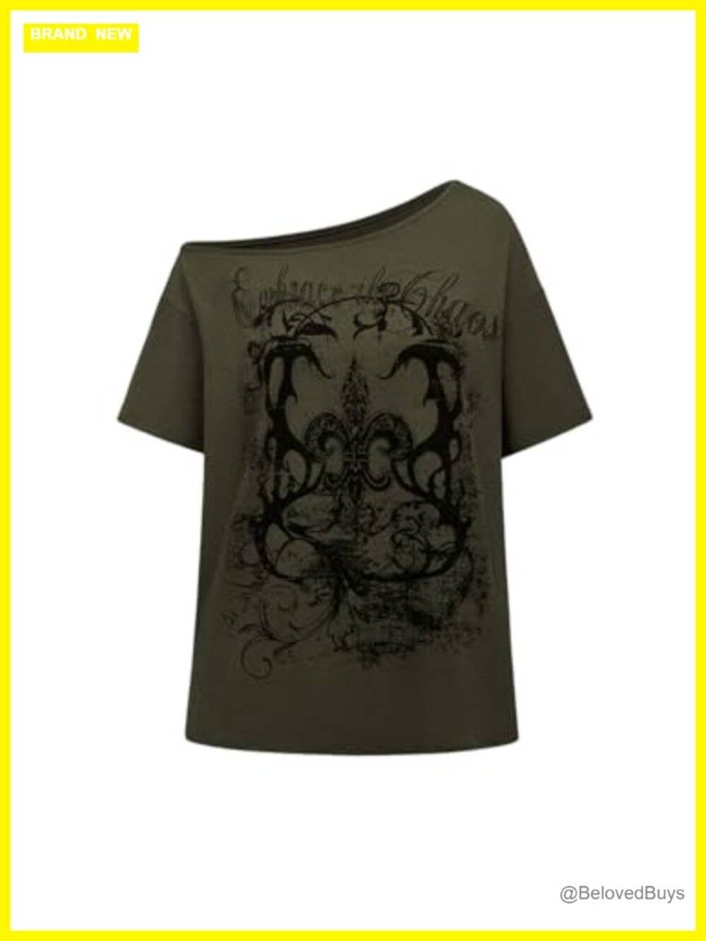 Women's Off Shoulder Graphic T-Shirt Asymmetrical Neck Drop Shoulder